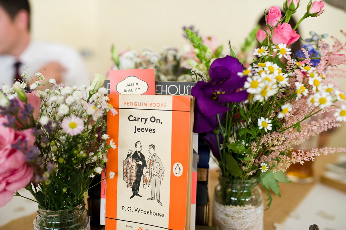 Bride Alice wore a chic, Charlie Brear column style gown for her 1920's and books/literary inspired summer barn wedding. Images by Richard Beaumont.