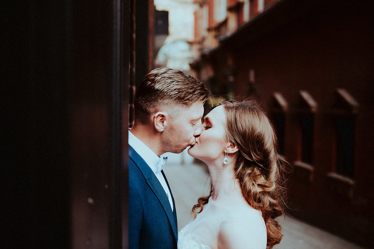 Bride Amy wore a Grace Loves Lace gown for her chic, city wedding in Leeds. Photography by Shutter Go Click.