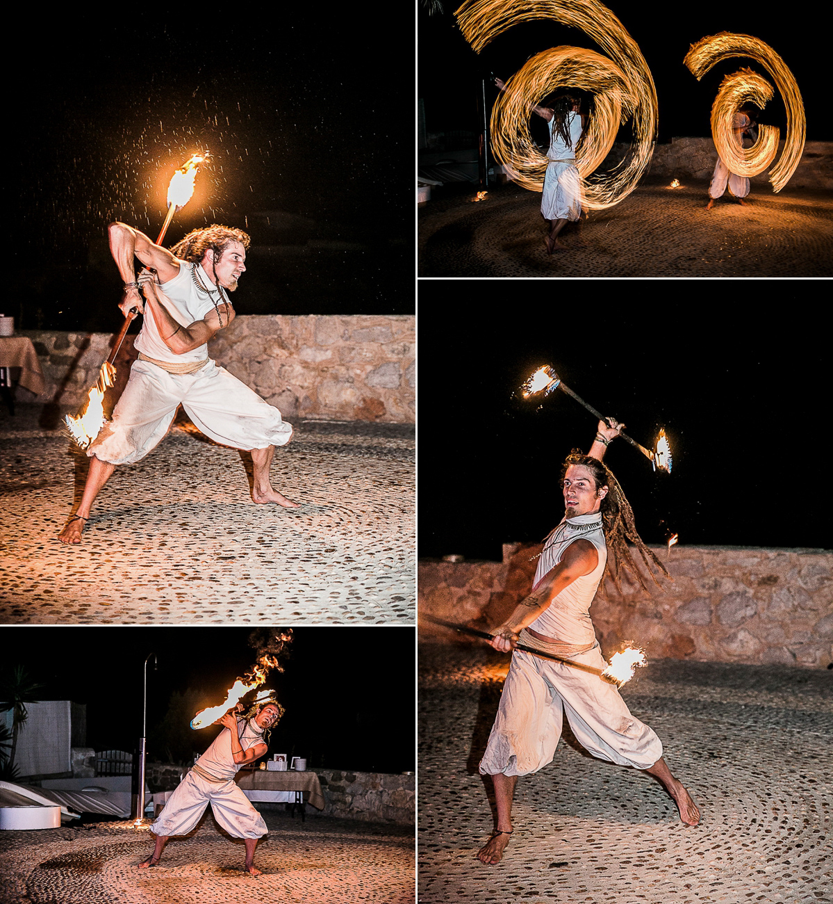 Karen wore an Enzoani gown for her Ibiza destination wedding, her bridesmaids wore Virgos Lounge floor length beaded gowns. Photography by Samie Lee.