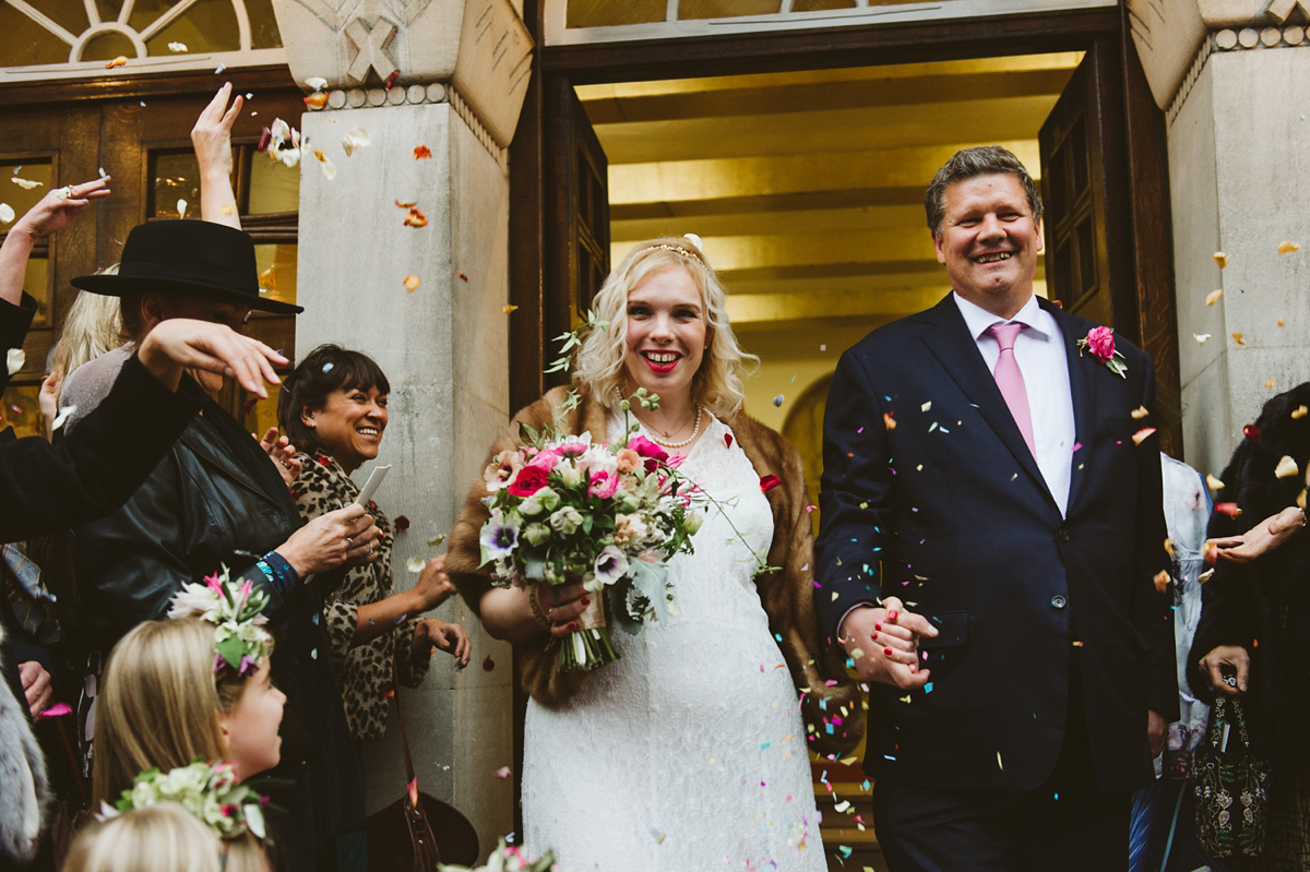 Lovely bride Claire wore a 1930's vintage wedding gown for her eco friendly and ethical wedding in London. Captured by Babb Photography.