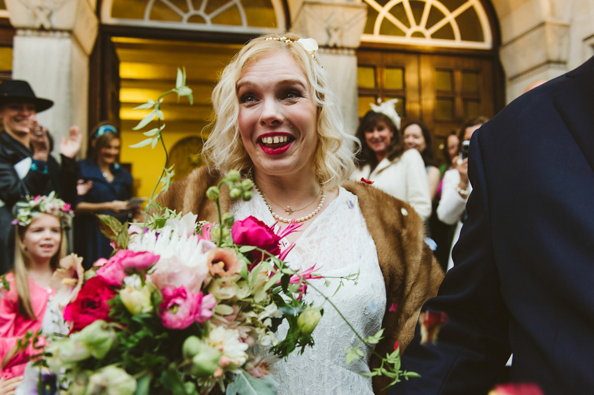 Lovely bride Claire wore a 1930's vintage wedding gown for her eco friendly and ethical wedding in London. Captured by Babb Photography.