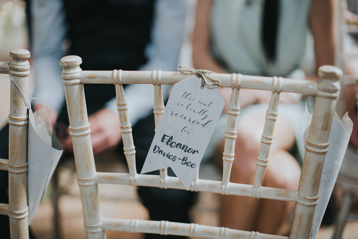 Barefoot bride Zoё wore a dress she had designed herself for her effortlessly elegant wedding at Blackfriar medieval priory in Gloucester. Captured by Grace Elizabeth Photography.