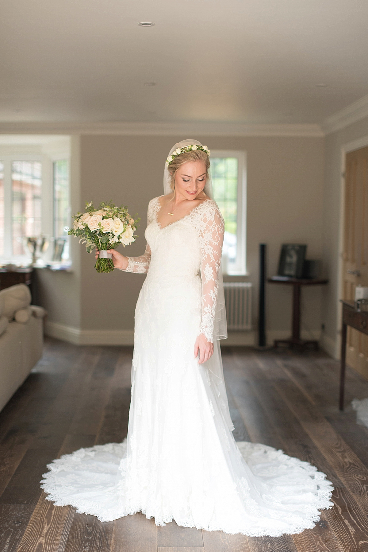 Wedding stationery and illusrator Isabel of Bel & Bee wore an Essense of Australia gown for her English country wedding full of charm. Images by Faye Cornhill.