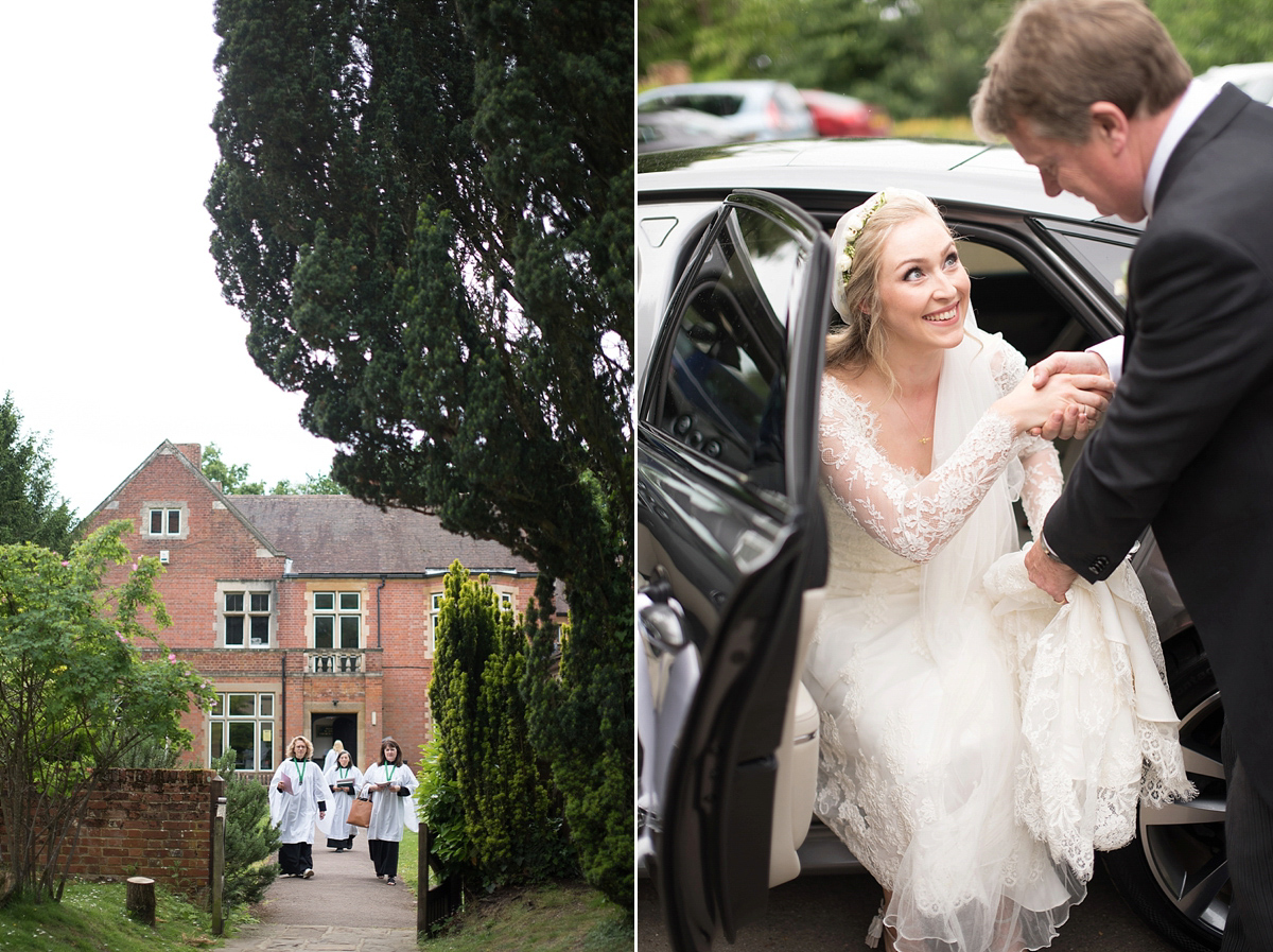 Wedding stationery and illusrator Isabel of Bel & Bee wore an Essense of Australia gown for her English country wedding full of charm. Images by Faye Cornhill.