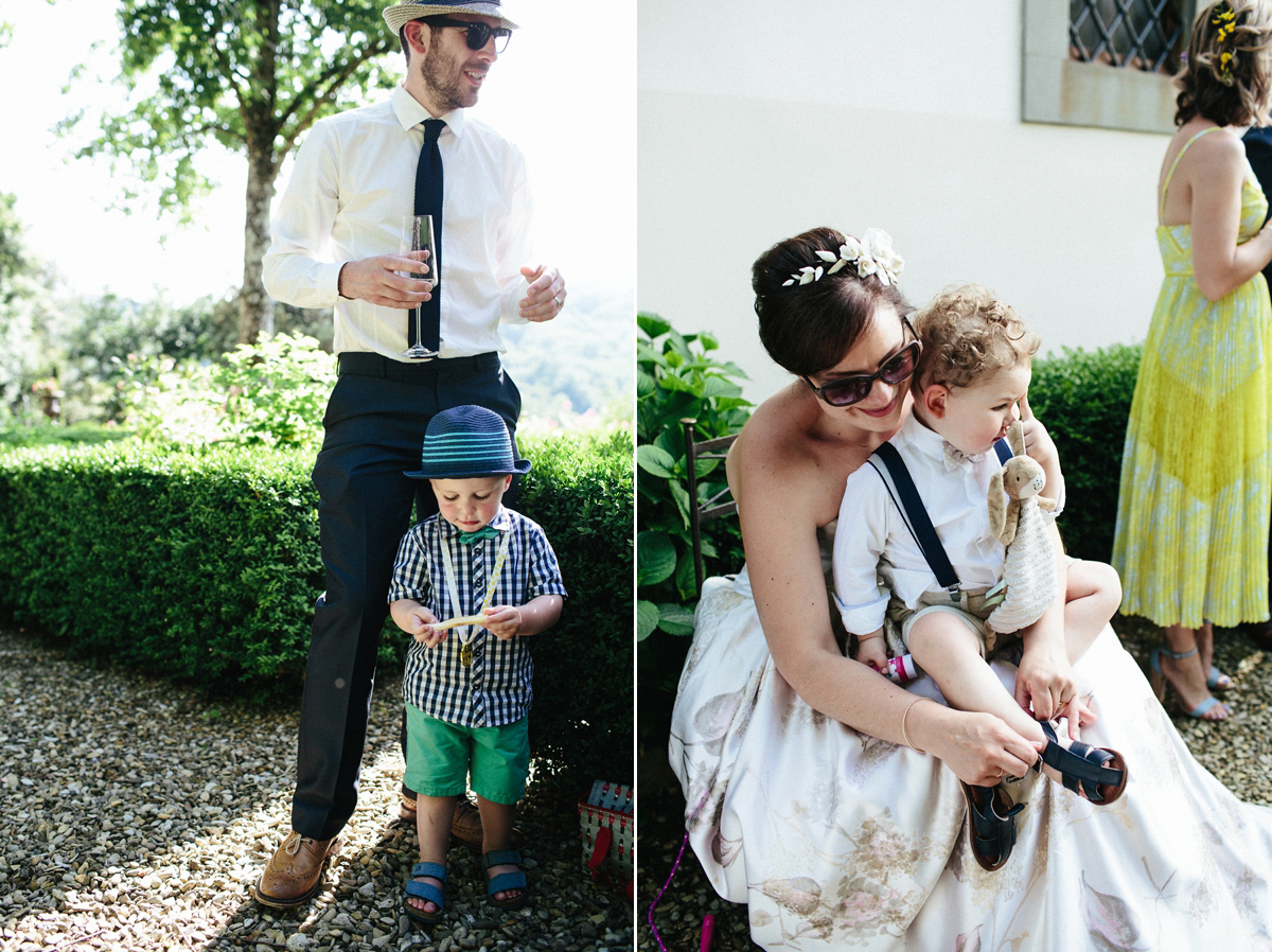 Bride Lucy wore a gold floral Vera Wang gown for her romantic outdoor wedding in the Italian countryside. Images captured by Claudia Rose Carter.