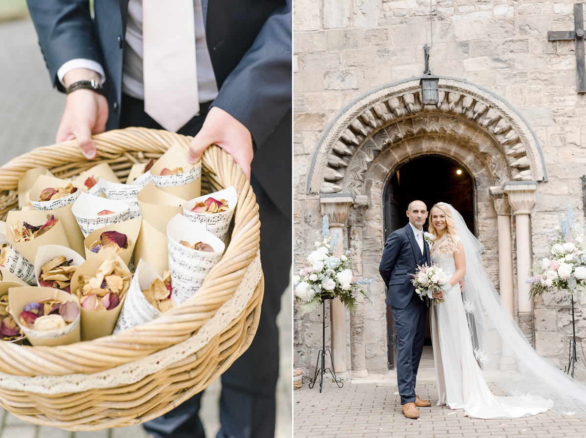 Dani wore a Justin Alexander gown for her relaxed and romantic English country wedding. Fine art film photography by Georgina Harrison.