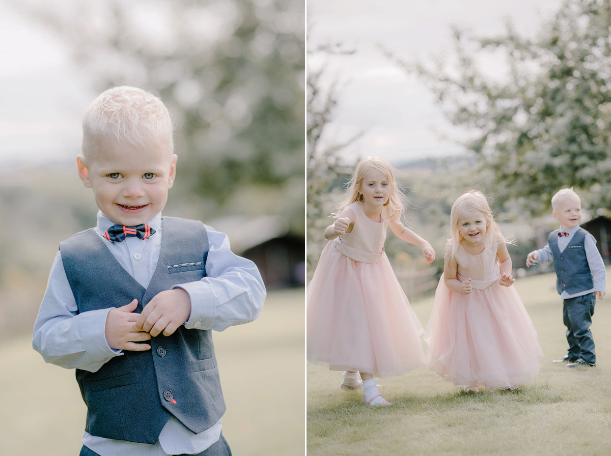 Dani wore a Justin Alexander gown for her relaxed and romantic English country wedding. Fine art film photography by Georgina Harrison.