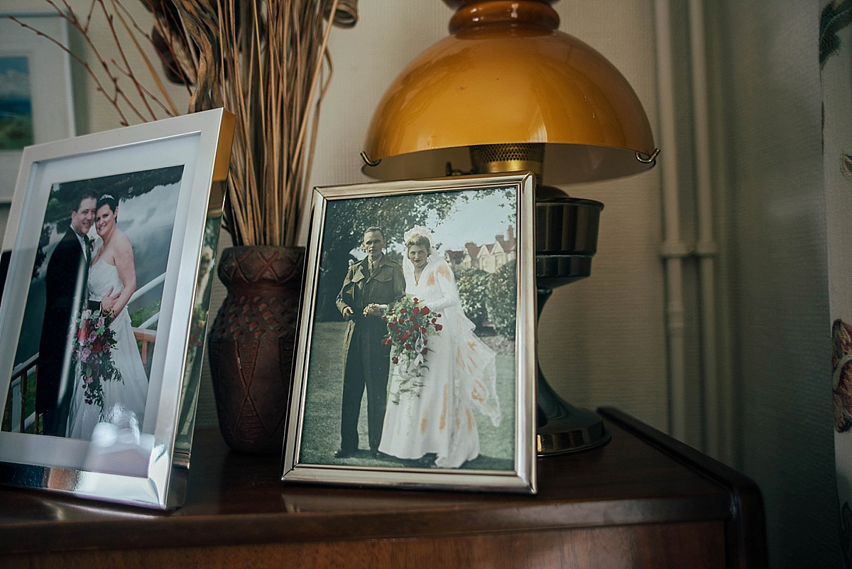 Bride Amelia wore a pale blue/grey Self Portrait dress for her handmade and stripped back, non traditional wedding. Captured by Three Flowers Photography.