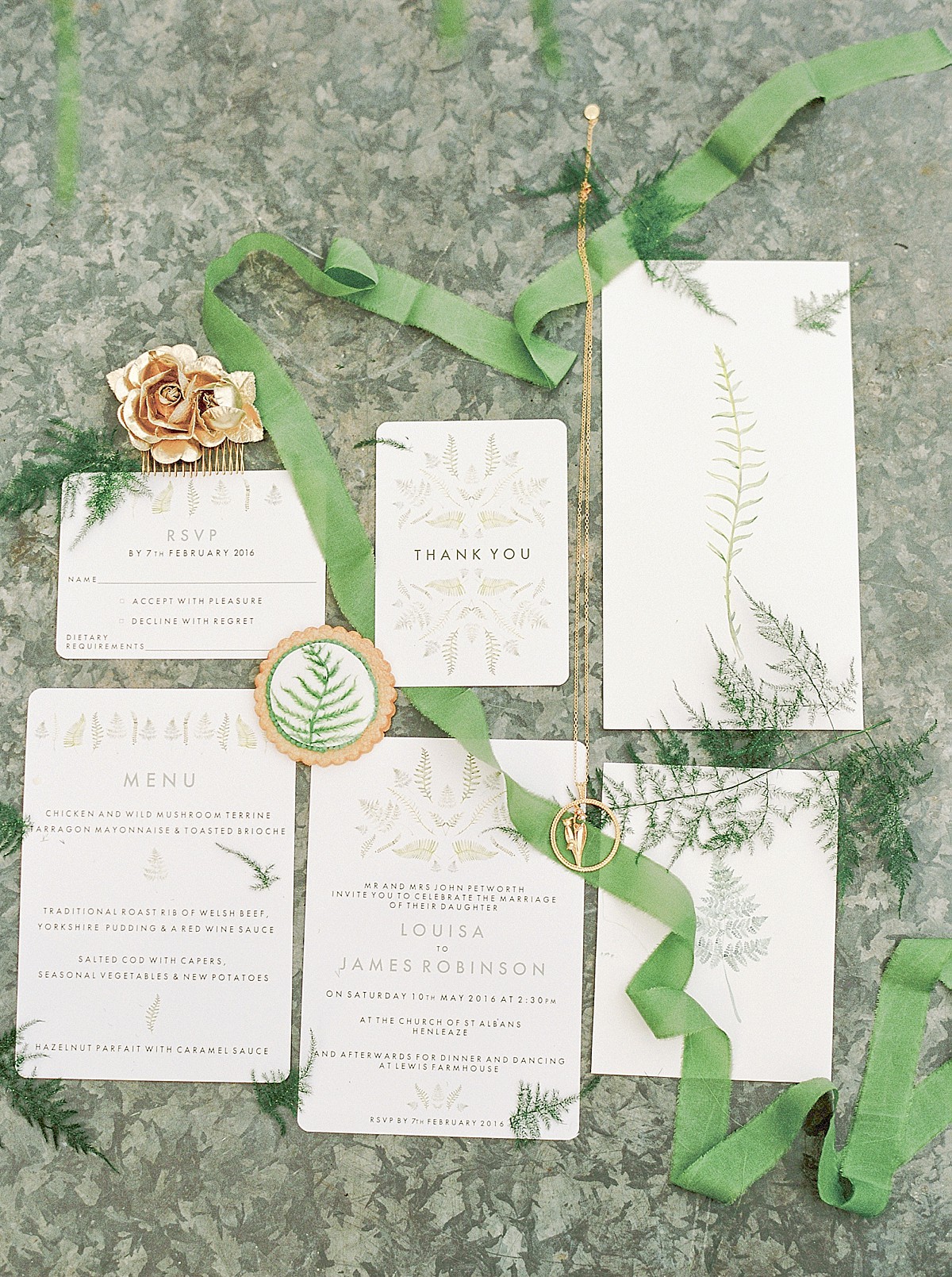 Leafy green, gold and ‘elegant luxe’ inspiration for brides. Shoot styling + concept by The Wedding Bazaar, film photography by Georgina Harrison.