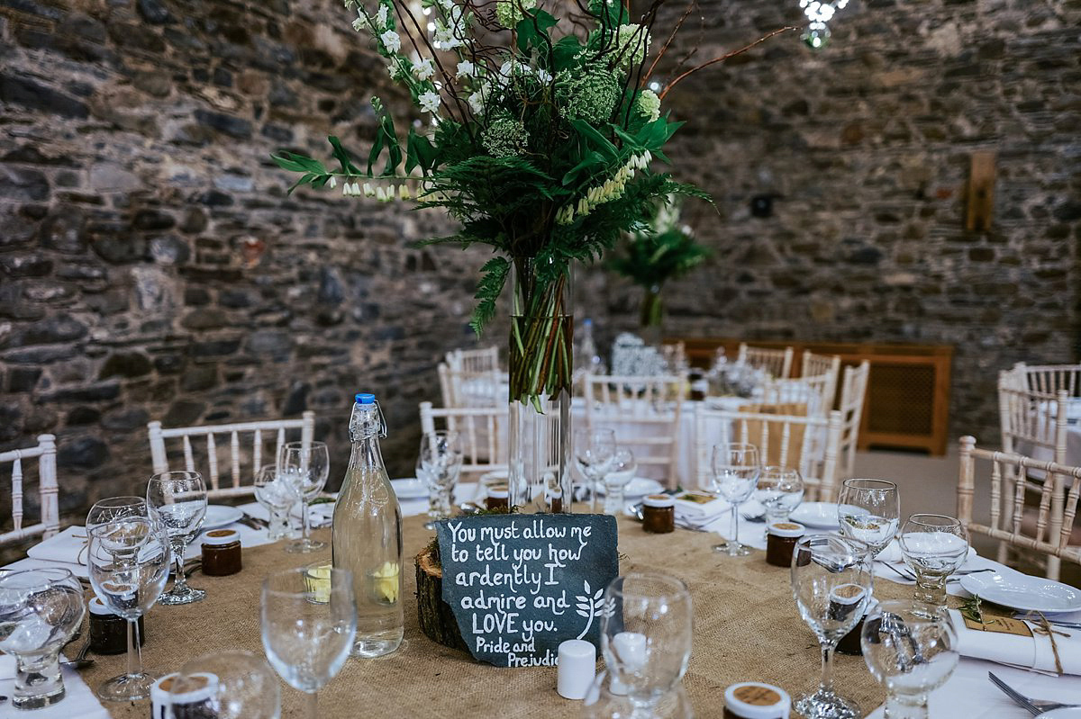 Beautiful bride Clare wore the Mariposa gown by Claire Pettibone for her laid back, fun and elegant Lake District Wedding. Photography by Lisa Aldersley.