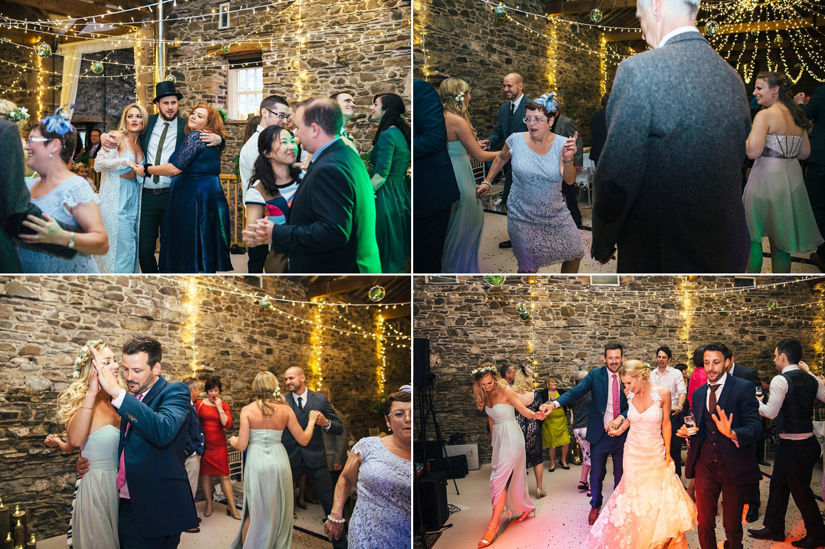 Beautiful bride Clare wore the Mariposa gown by Claire Pettibone for her laid back, fun and elegant Lake District Wedding. Photography by Lisa Aldersley.