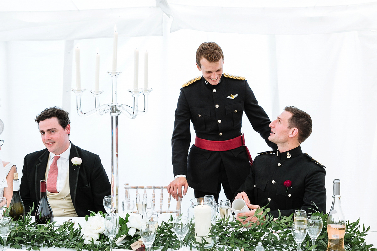 Bride Sophie wore an Amanda Wakeley gown for her fuss-free, stylish, military wedding in the Suffolk countryside. Photography by Nick Tucker.