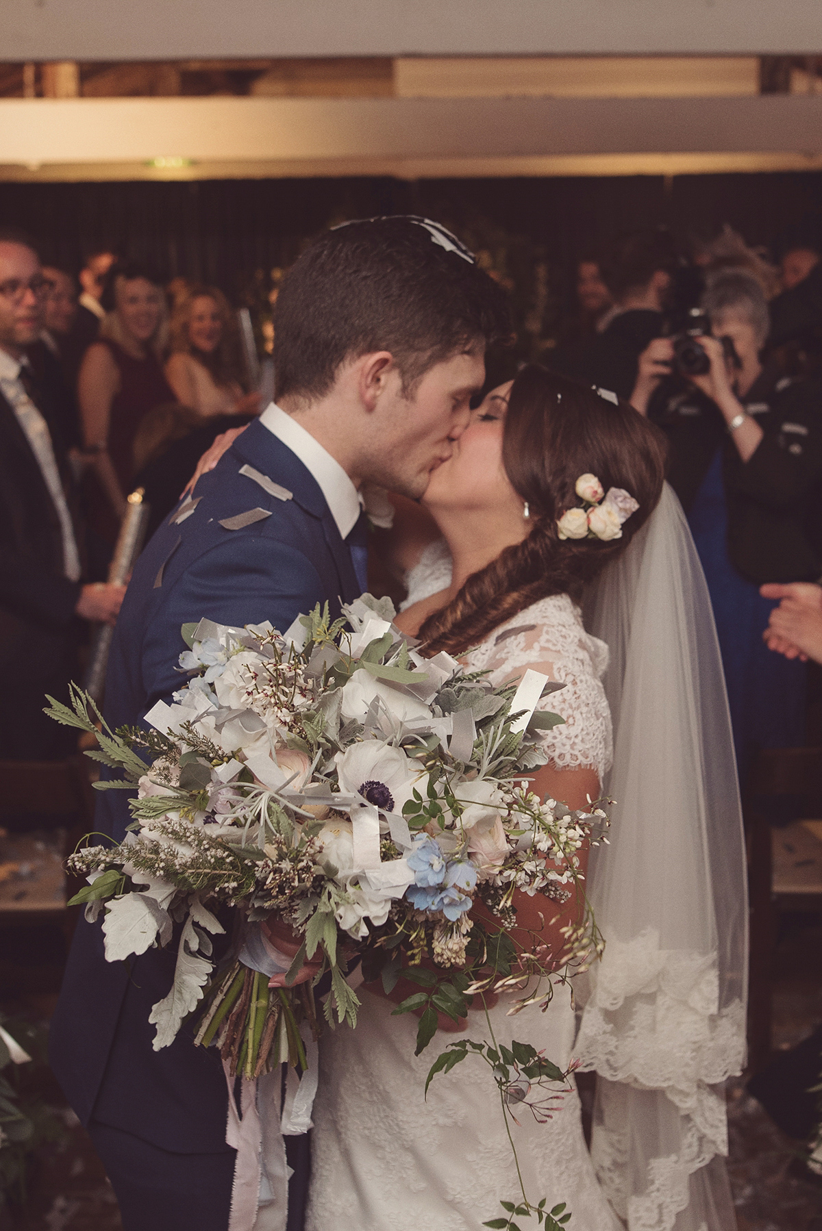 Florist Joanne of Joanne Truby Floral Design wore Stewart Parvin to marry her beau Steve by the sea in Whitstable. Photography by Rebecca Douglas.