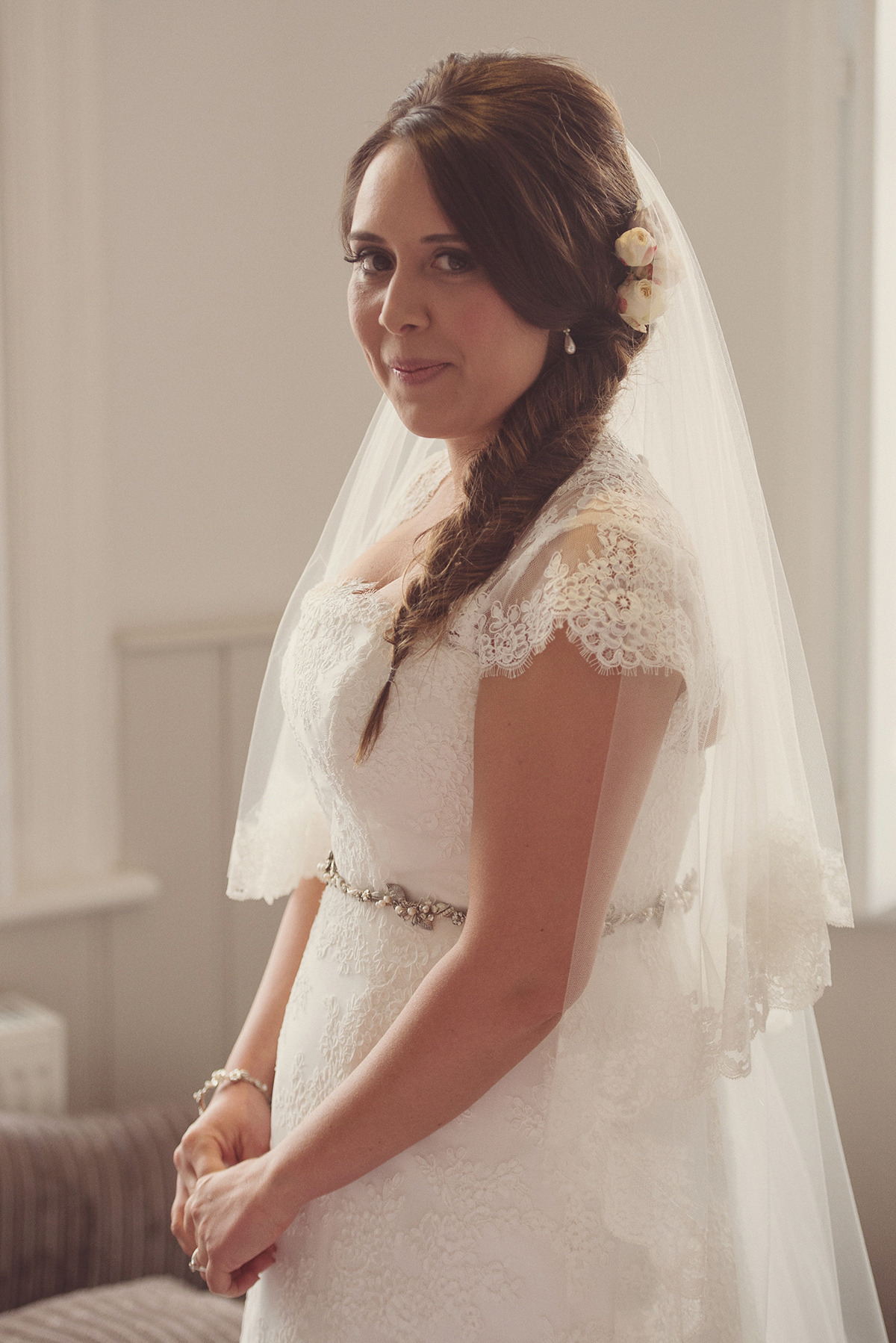 Florist Joanne of Joanne Truby Floral Design wore Stewart Parvin to marry her beau Steve by the sea in Whitstable. Photography by Rebecca Douglas.