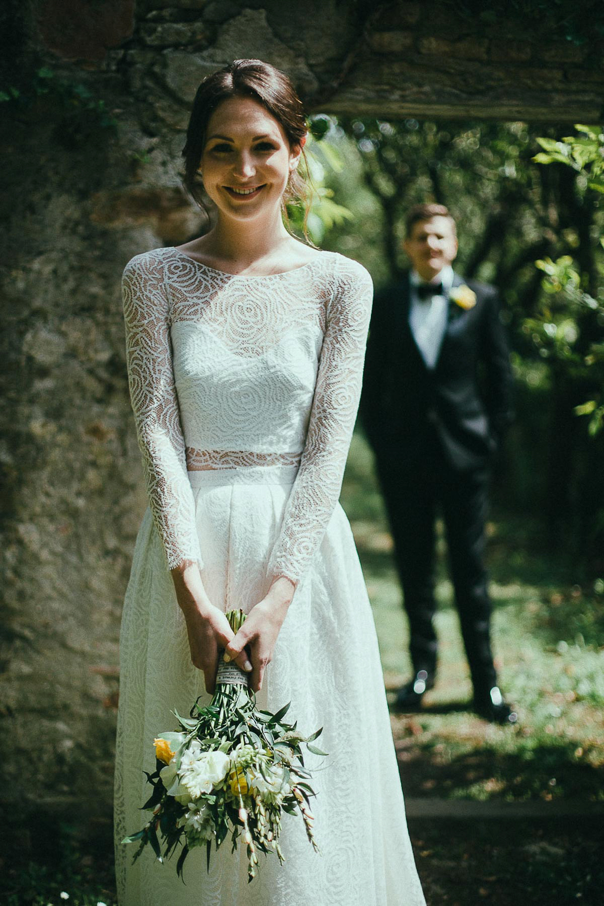 Rebecca wore bridal separates by Rime Arodaky for her glamorous Italian wedding. Images by Lato Photography.