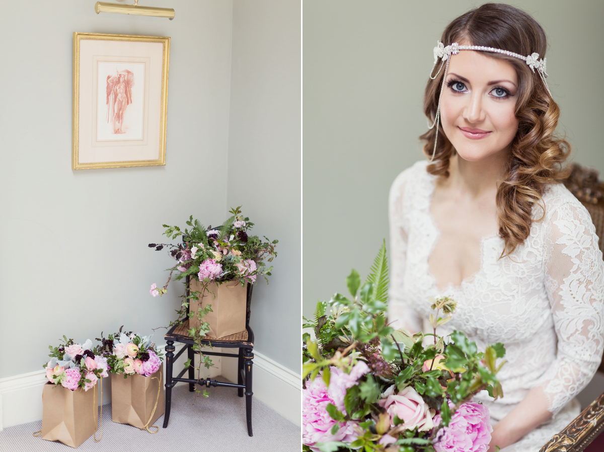 Bride Lisa wore a Claire Pettibone gown for her ethereal, elegant, rustic and vintage inspired wedding at Rowallan Castle in Scotland, Photography by Craig & Eva Sanders.