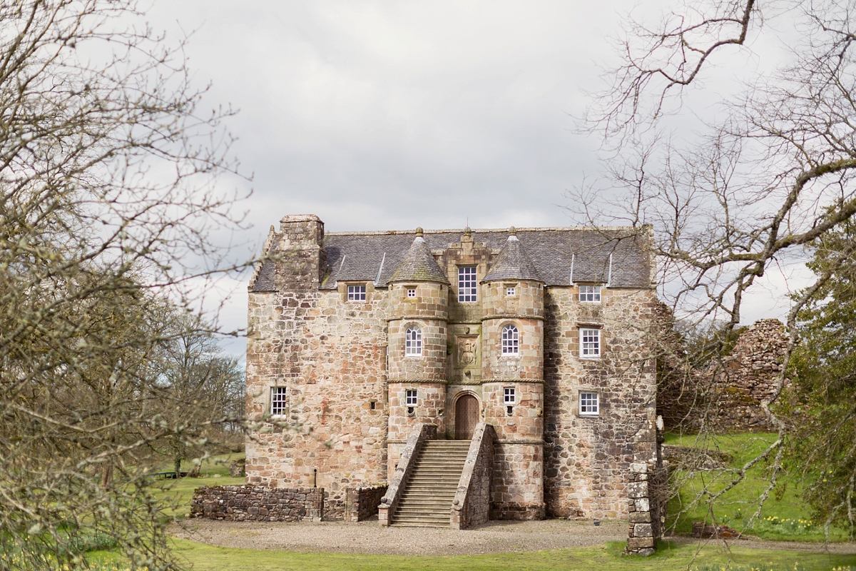 Bride Lisa wore a Claire Pettibone gown for her ethereal, elegant, rustic and vintage inspired wedding at Rowallan Castle in Scotland, Photography by Craig & Eva Sanders.