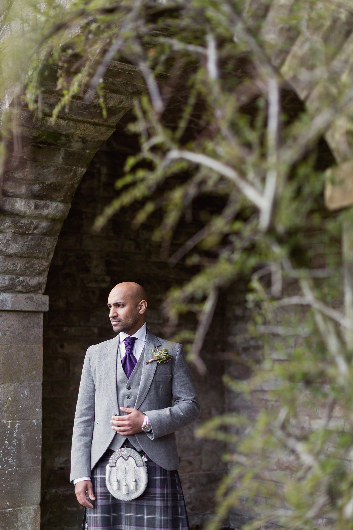 Bride Lisa wore a Claire Pettibone gown for her ethereal, elegant, rustic and vintage inspired wedding at Rowallan Castle in Scotland, Photography by Craig & Eva Sanders.