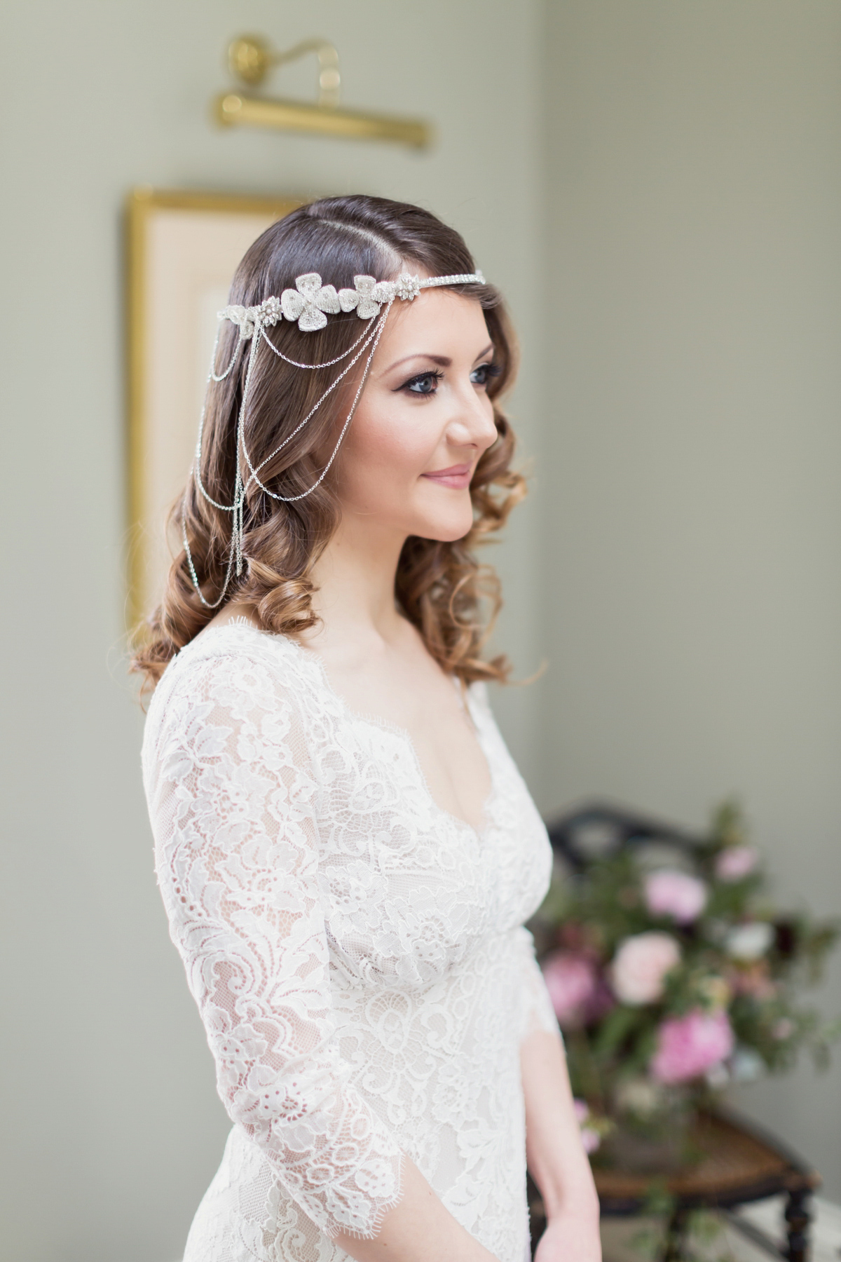 Bride Lisa wore a Claire Pettibone gown for her ethereal, elegant, rustic and vintage inspired wedding at Rowallan Castle in Scotland, Photography by Craig & Eva Sanders.