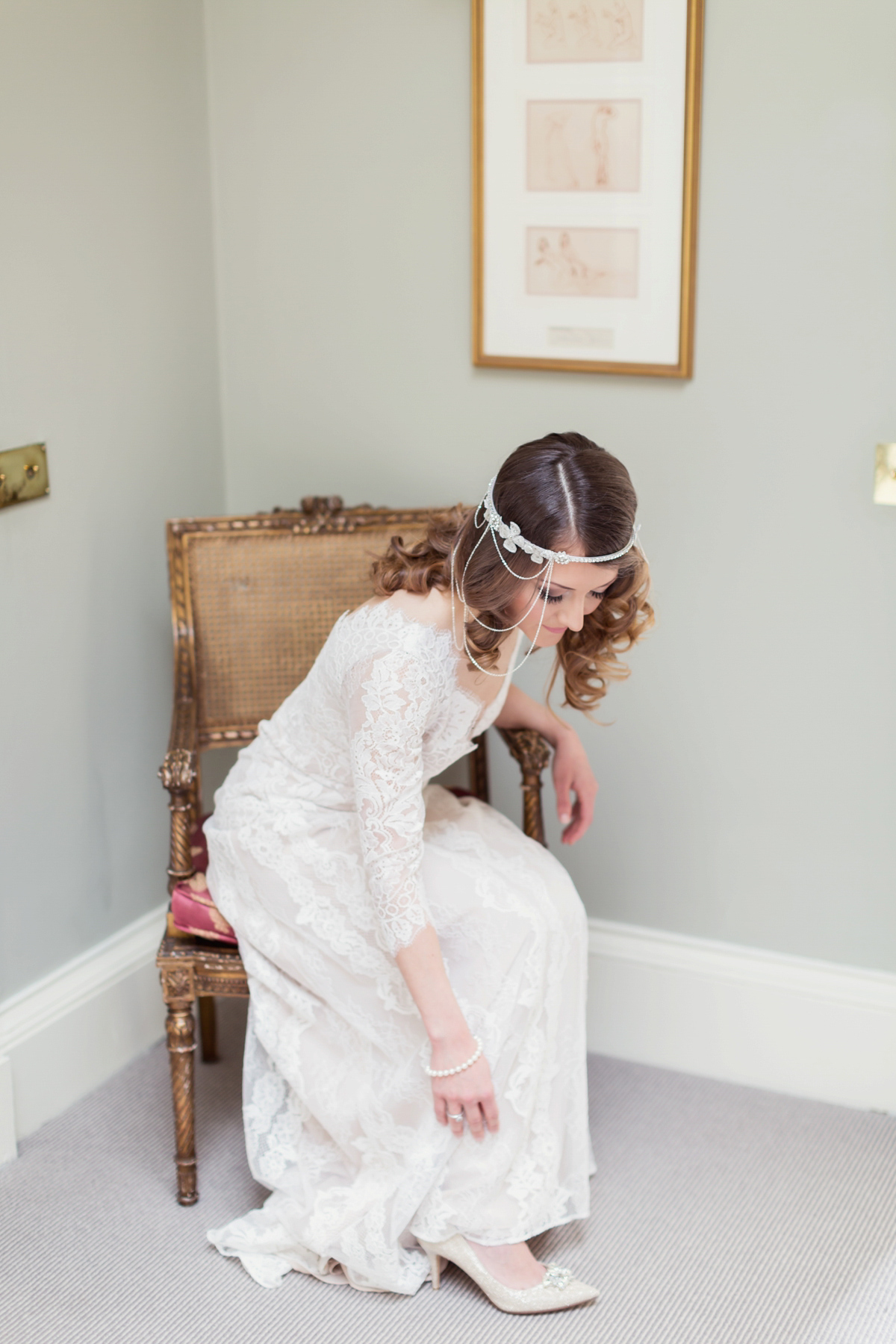 Bride Lisa wore a Claire Pettibone gown for her ethereal, elegant, rustic and vintage inspired wedding at Rowallan Castle in Scotland, Photography by Craig & Eva Sanders.