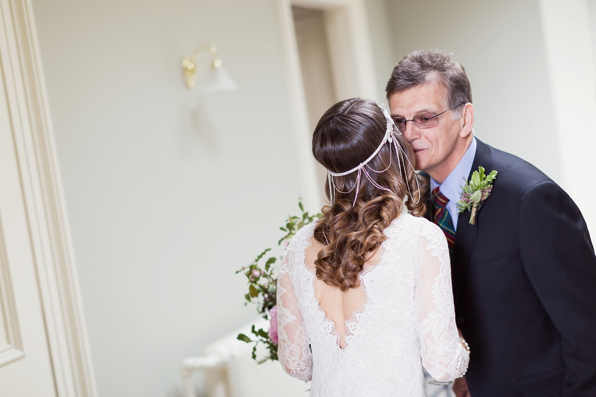 Bride Lisa wore a Claire Pettibone gown for her ethereal, elegant, rustic and vintage inspired wedding at Rowallan Castle in Scotland, Photography by Craig & Eva Sanders.