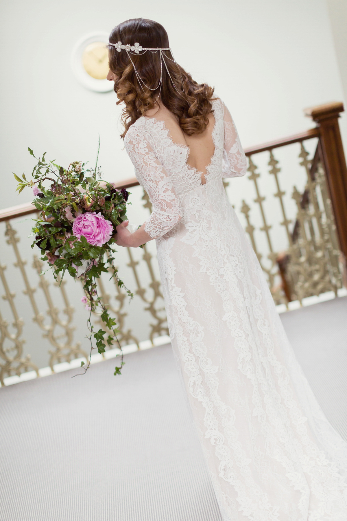 Bride Lisa wore a Claire Pettibone gown for her ethereal, elegant, rustic and vintage inspired wedding at Rowallan Castle in Scotland, Photography by Craig & Eva Sanders.