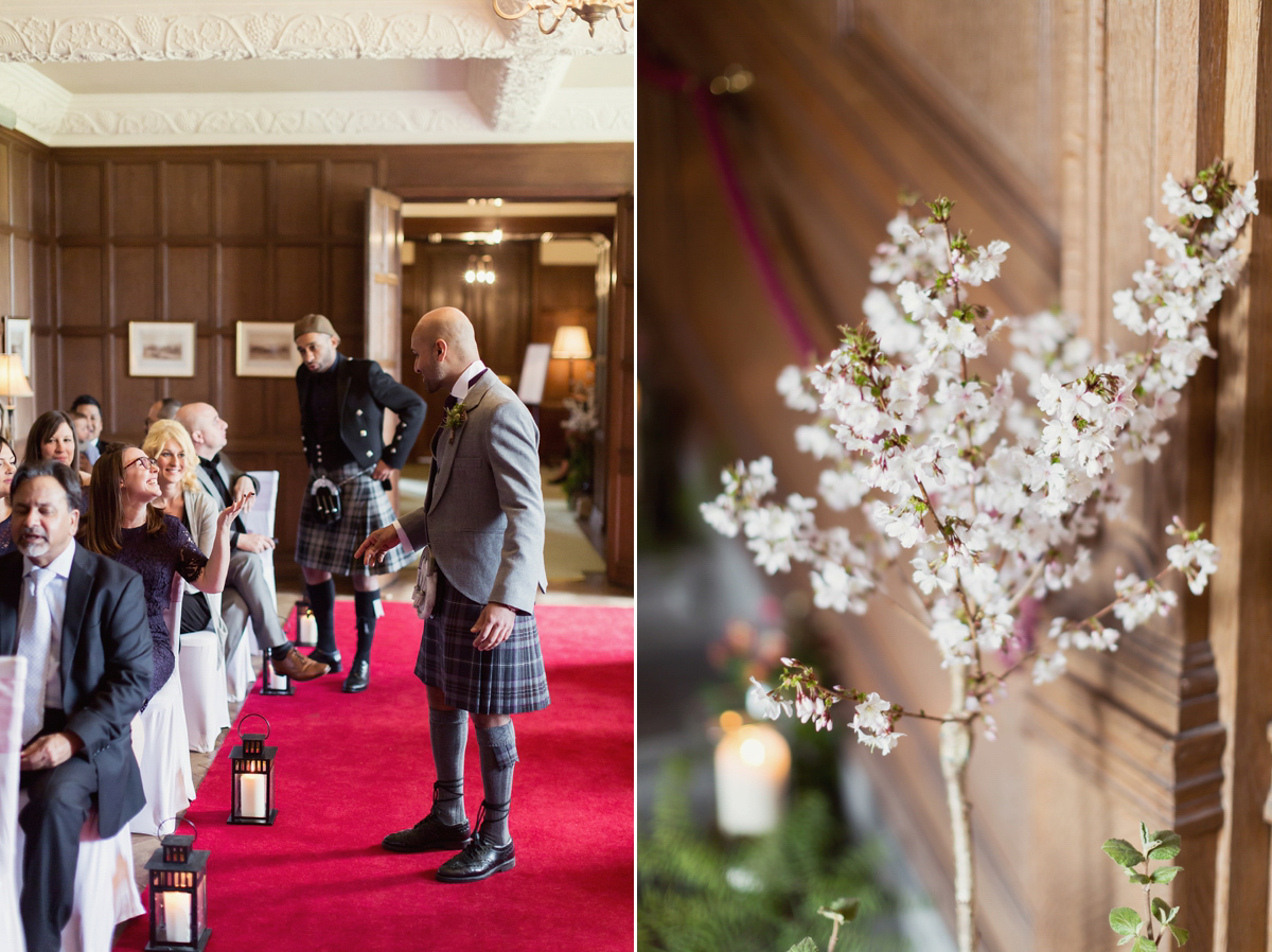 Bride Lisa wore a Claire Pettibone gown for her ethereal, elegant, rustic and vintage inspired wedding at Rowallan Castle in Scotland, Photography by Craig & Eva Sanders.