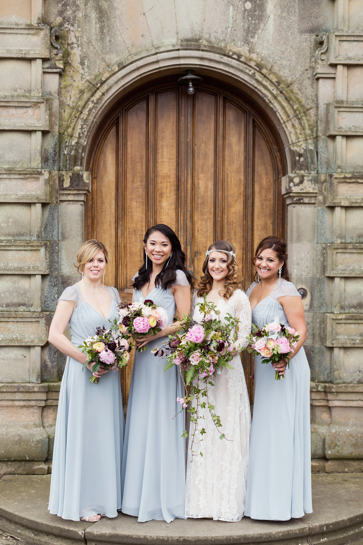 Bride Lisa wore a Claire Pettibone gown for her ethereal, elegant, rustic and vintage inspired wedding at Rowallan Castle in Scotland, Photography by Craig & Eva Sanders.