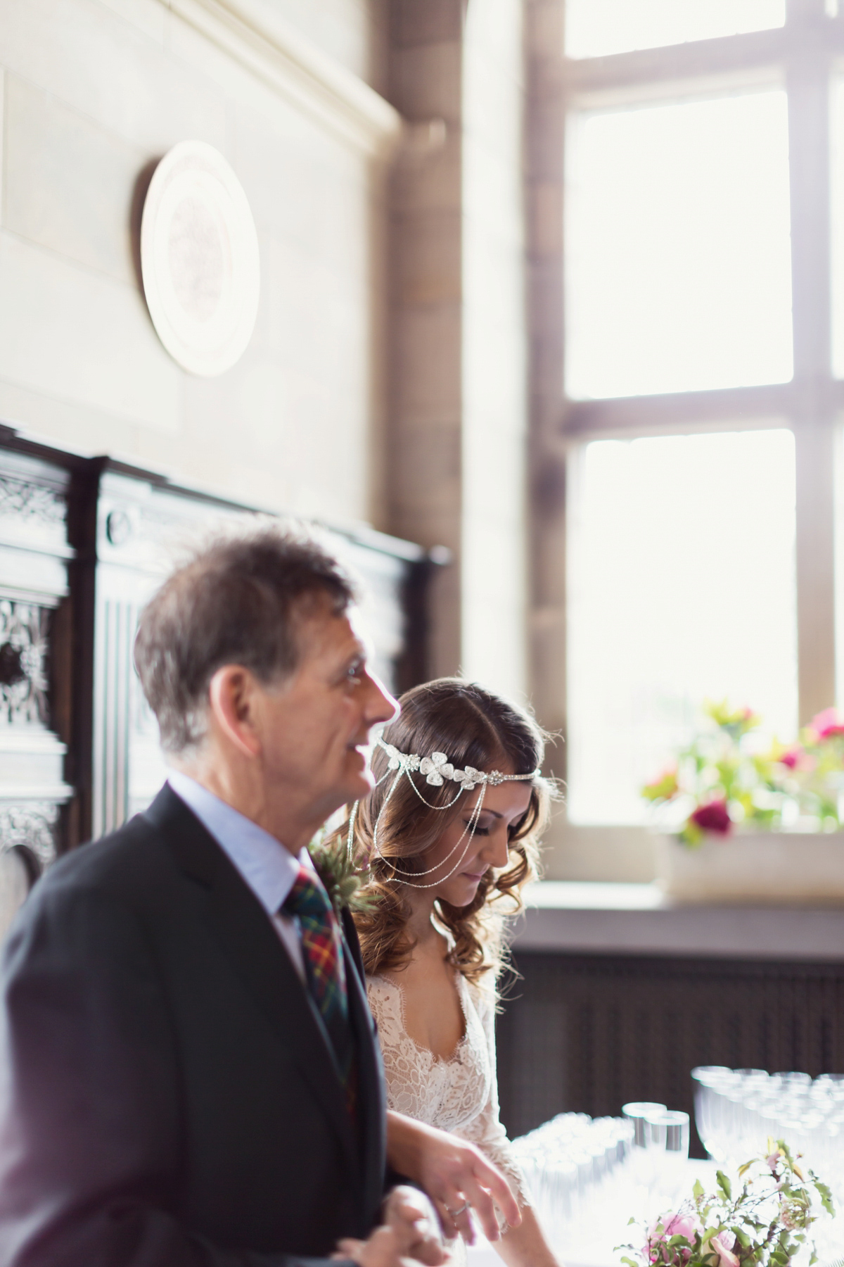 Bride Lisa wore a Claire Pettibone gown for her ethereal, elegant, rustic and vintage inspired wedding at Rowallan Castle in Scotland, Photography by Craig & Eva Sanders.