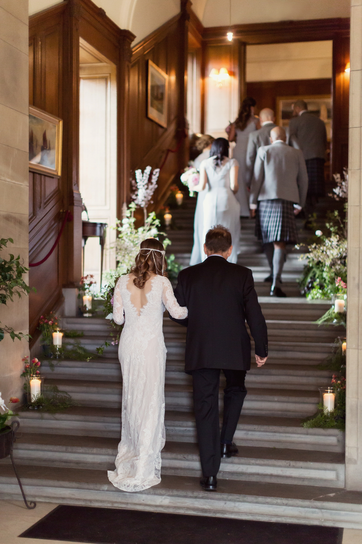 Bride Lisa wore a Claire Pettibone gown for her ethereal, elegant, rustic and vintage inspired wedding at Rowallan Castle in Scotland, Photography by Craig & Eva Sanders.