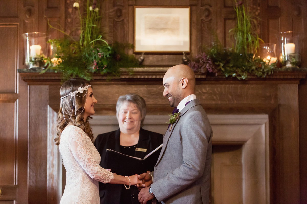 Bride Lisa wore a Claire Pettibone gown for her ethereal, elegant, rustic and vintage inspired wedding at Rowallan Castle in Scotland, Photography by Craig & Eva Sanders.