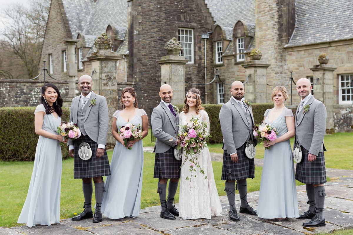 Bride Lisa wore a Claire Pettibone gown for her ethereal, elegant, rustic and vintage inspired wedding at Rowallan Castle in Scotland, Photography by Craig & Eva Sanders.