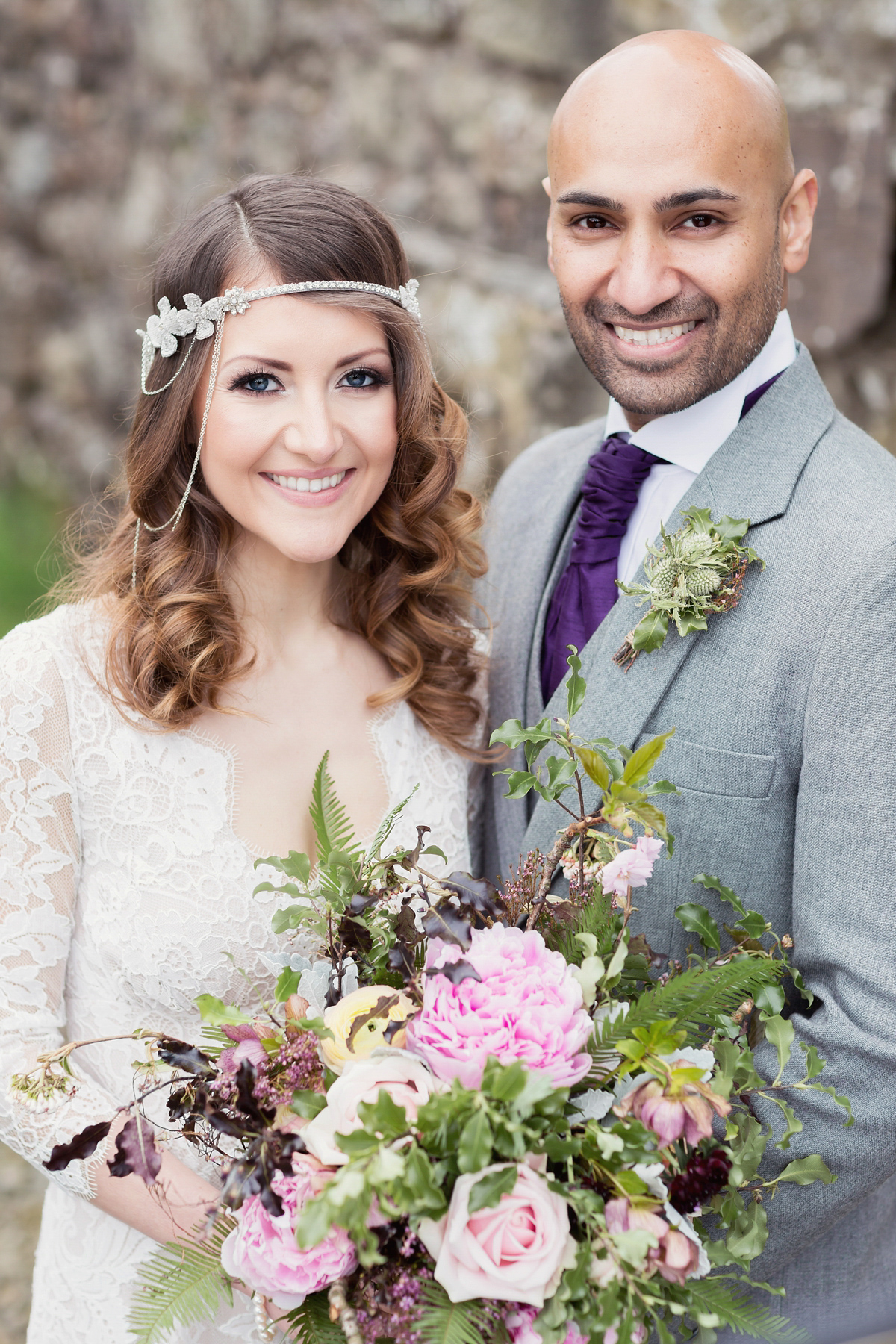 Bride Lisa wore a Claire Pettibone gown for her ethereal, elegant, rustic and vintage inspired wedding at Rowallan Castle in Scotland, Photography by Craig & Eva Sanders.