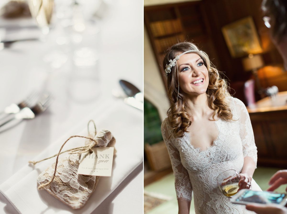 Bride Lisa wore a Claire Pettibone gown for her ethereal, elegant, rustic and vintage inspired wedding at Rowallan Castle in Scotland, Photography by Craig & Eva Sanders.