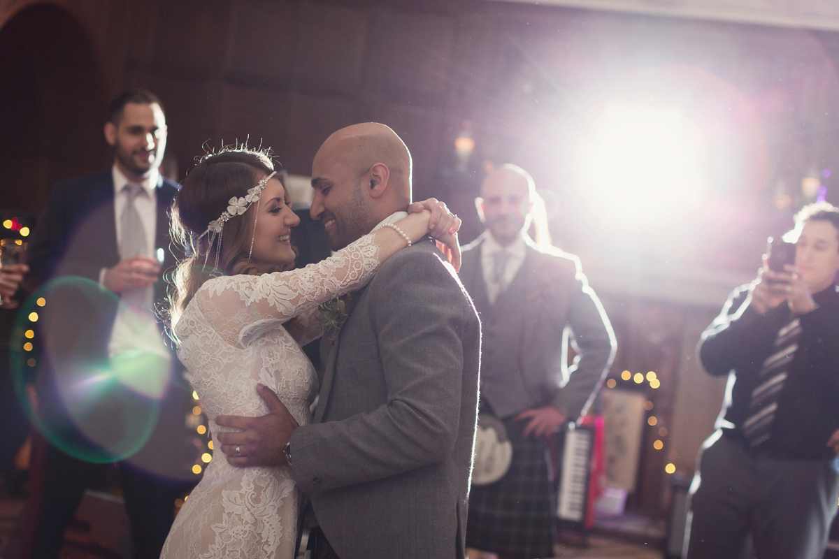 Bride Lisa wore a Claire Pettibone gown for her ethereal, elegant, rustic and vintage inspired wedding at Rowallan Castle in Scotland, Photography by Craig & Eva Sanders.