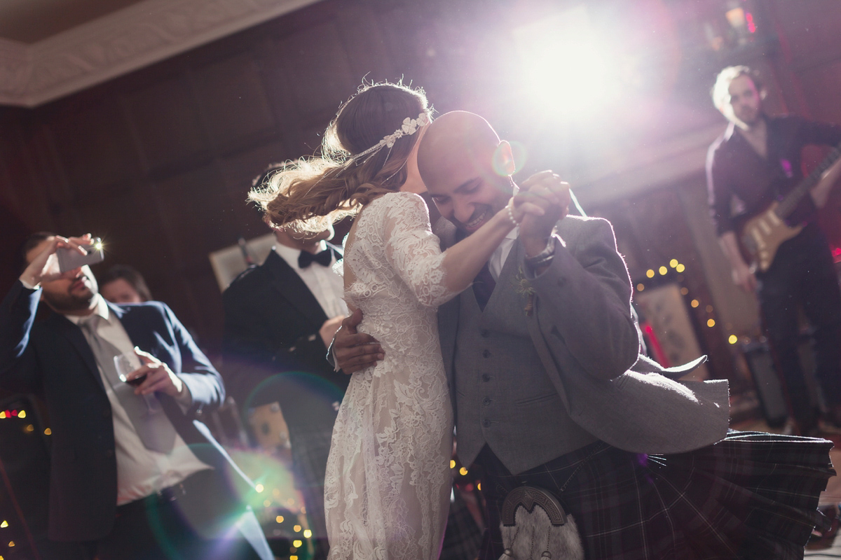 Bride Lisa wore a Claire Pettibone gown for her ethereal, elegant, rustic and vintage inspired wedding at Rowallan Castle in Scotland, Photography by Craig & Eva Sanders.