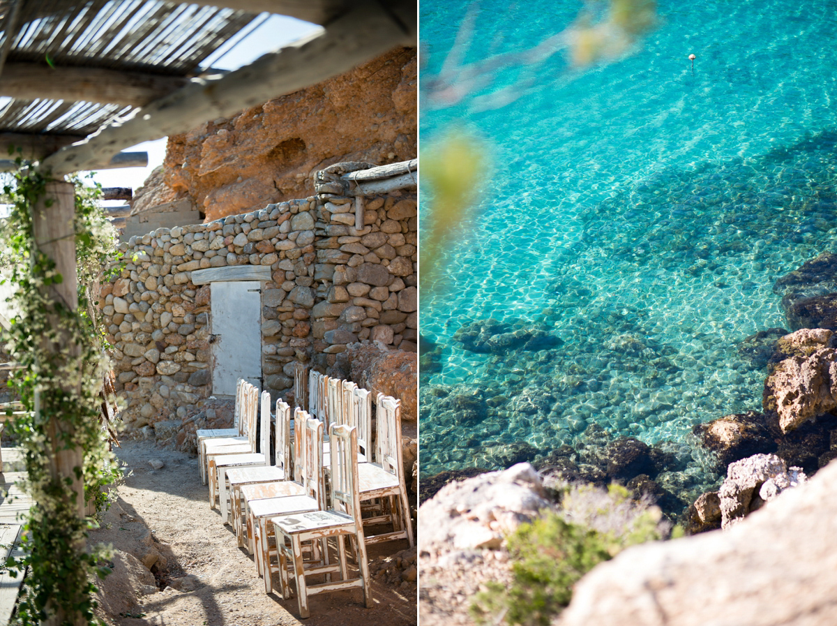 Leanne wore the Cleopatra gown by Amanda Wakeley for her spiritual and nature inspired wedding on the shores of Ibiza. Photography by Gypsy Westwood.