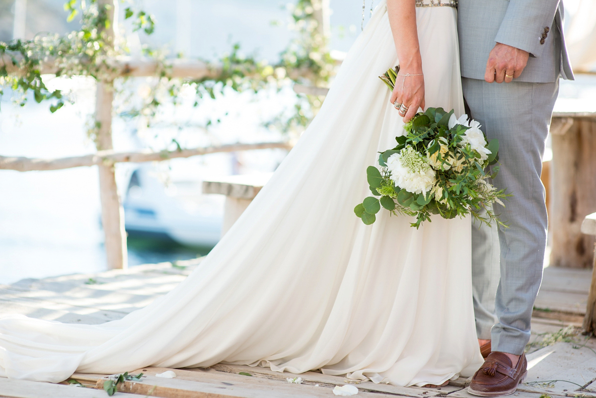 Leanne wore the Cleopatra gown by Amanda Wakeley for her spiritual and nature inspired wedding on the shores of Ibiza. Photography by Gypsy Westwood.