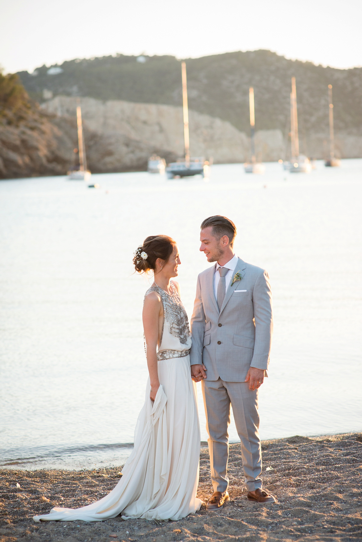 Leanne wore the Cleopatra gown by Amanda Wakeley for her spiritual and nature inspired wedding on the shores of Ibiza. Photography by Gypsy Westwood.