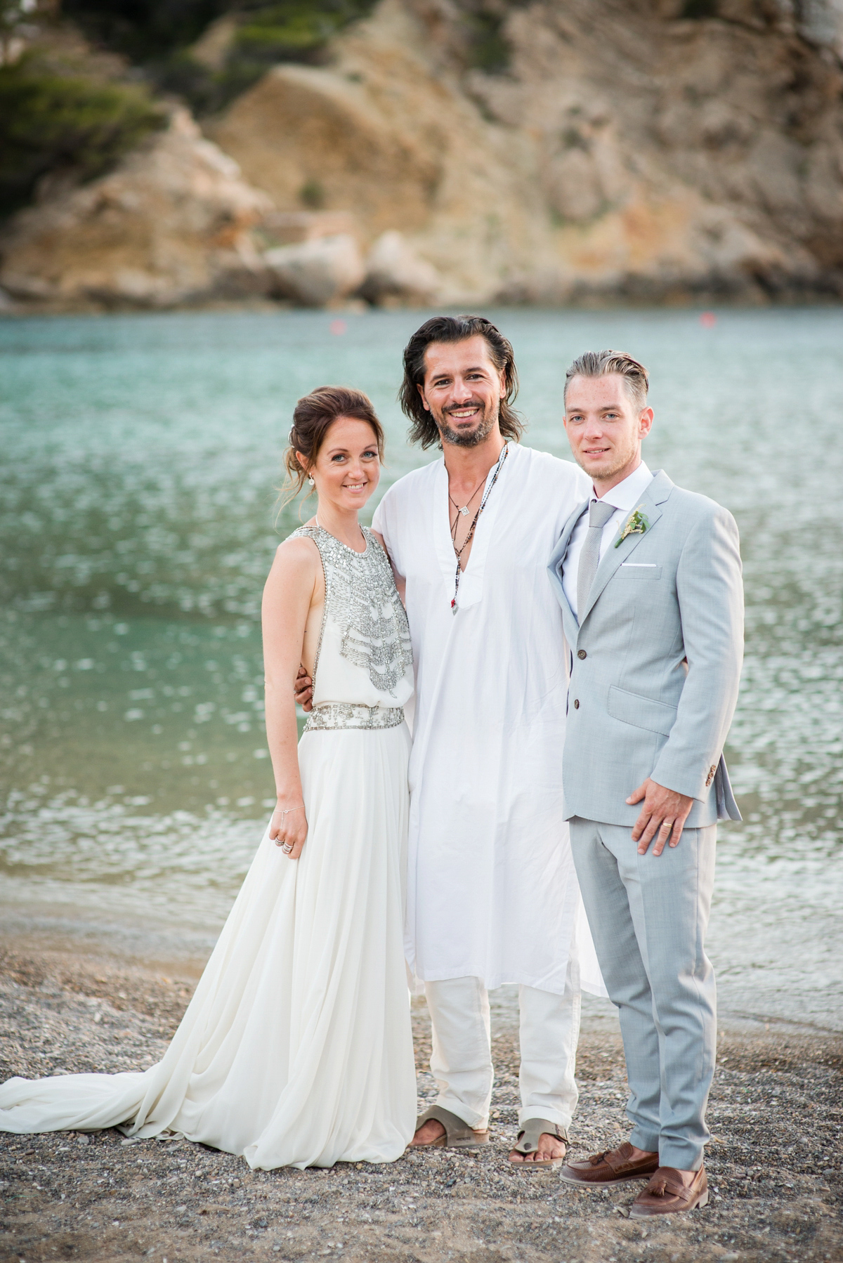 Leanne wore the Cleopatra gown by Amanda Wakeley for her spiritual and nature inspired wedding on the shores of Ibiza. Photography by Gypsy Westwood.