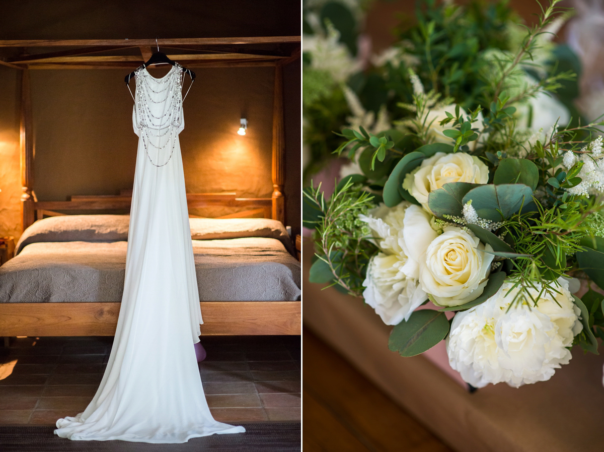 Leanne wore the Cleopatra gown by Amanda Wakeley for her spiritual and nature inspired wedding on the shores of Ibiza. Photography by Gypsy Westwood.