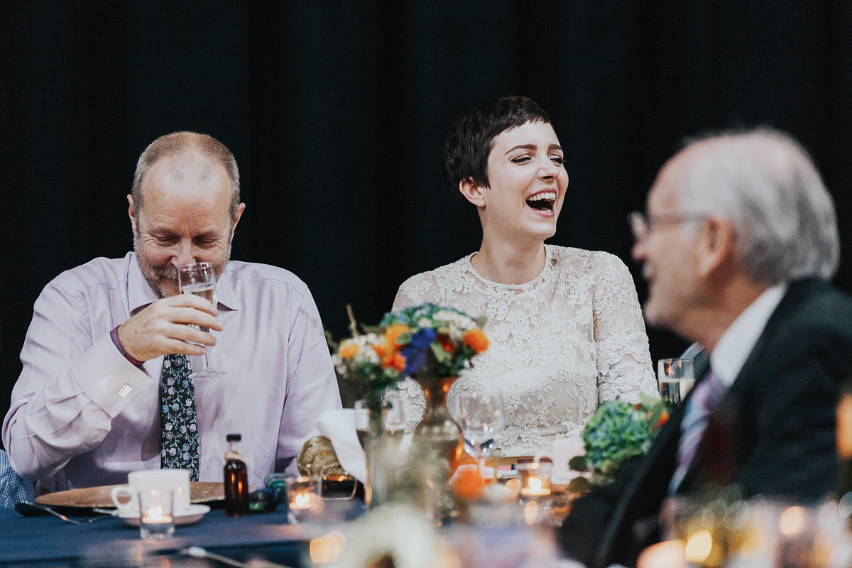 A short wedding dress and birdcage veil for a 1960's inspired bride. Image by Indie Photography.