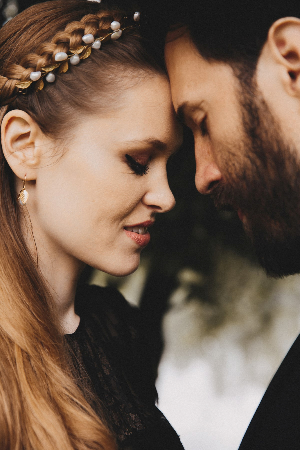 Tjaša wore a black lace and tulle gown by Alexandre Grecco for her nature inspired, minimalist castle wedding in Slovenia. Photography by That Happy Day.