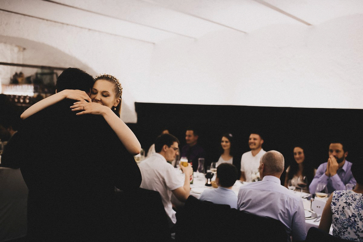 Tjaša wore a black lace and tulle gown by Alexandre Grecco for her nature inspired, minimalist castle wedding in Slovenia. Photography by That Happy Day.