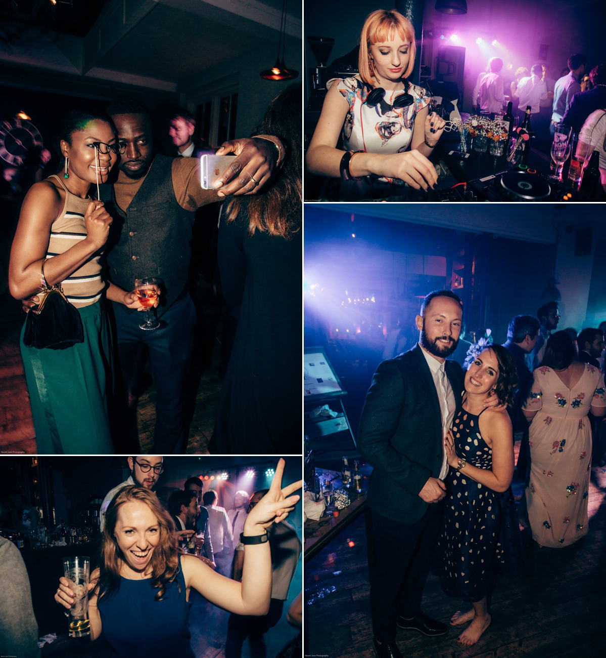 Bride Dany wears a 1950's inspired lace dress and birdcage veil for her modern cool wedding at The Asylum. Their reception was held in a London pub. Photography by Naomi Jane.