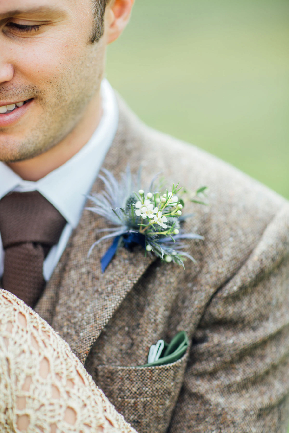 Bride Tatiana wore the Ireland gown by BHLDN for her Scottish elopement. Photography by Carley Buick.