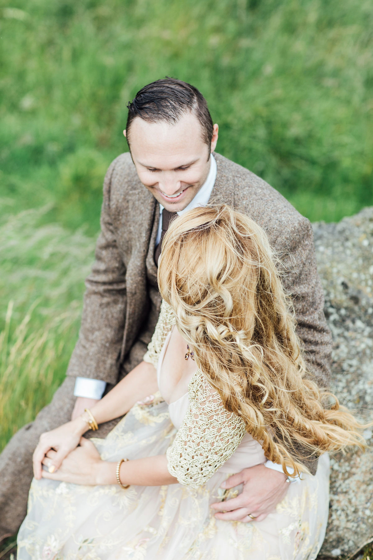 Bride Tatiana wore the Ireland gown by BHLDN for her Scottish elopement. Photography by Carley Buick.