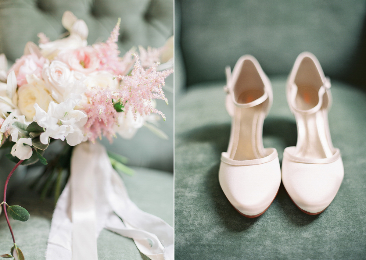 Sophie wore a Sassi Holford gown for her romantic English country garden wedding in pastel shades. Captured by Amy Fanton Photography.