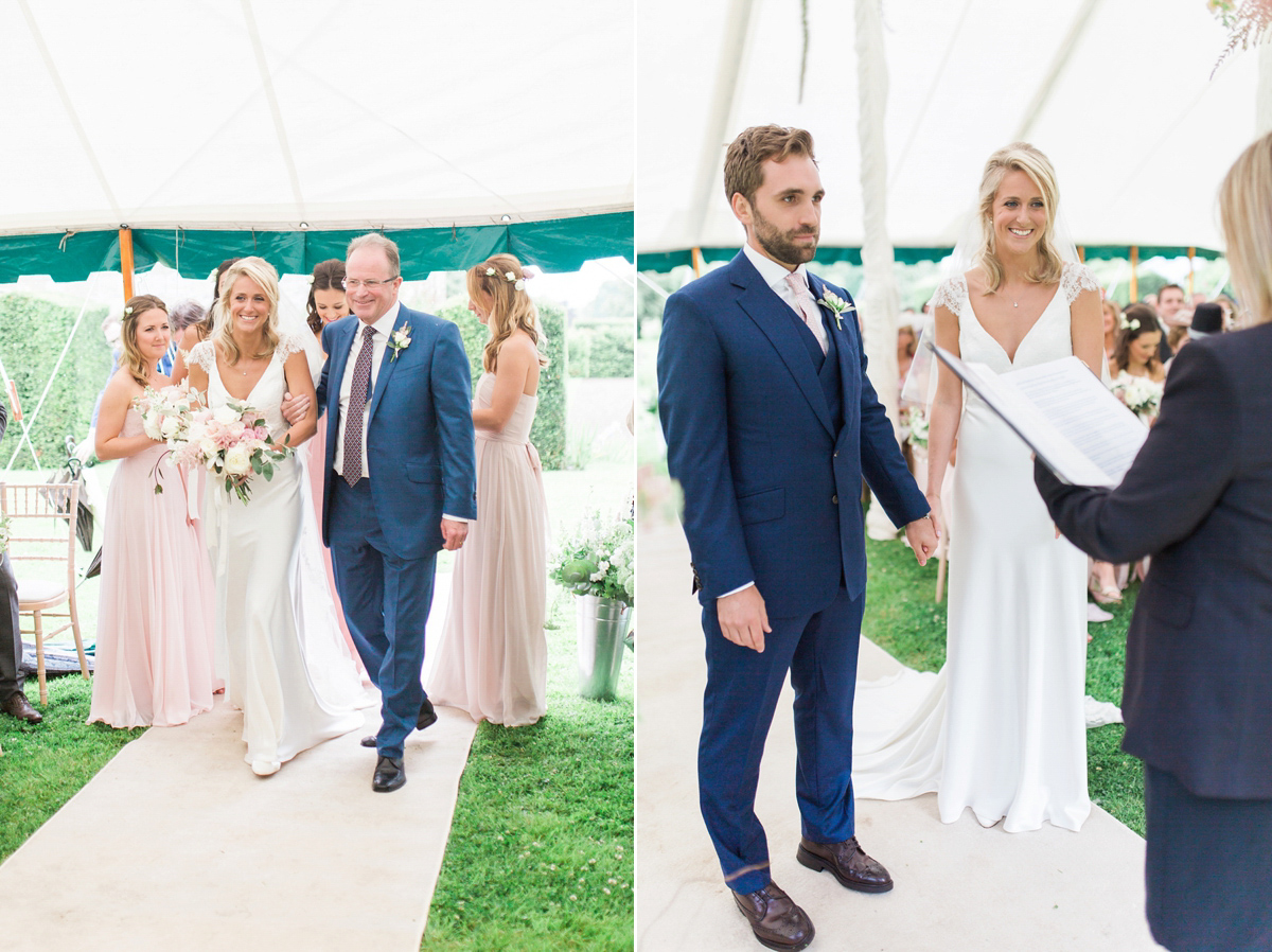 Sophie wore a Sassi Holford gown for her romantic English country garden wedding in pastel shades. Captured by Amy Fanton Photography.