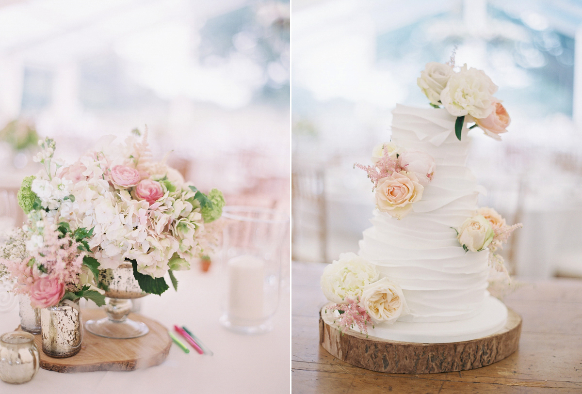 Sophie wore a Sassi Holford gown for her romantic English country garden wedding in pastel shades. Captured by Amy Fanton Photography.